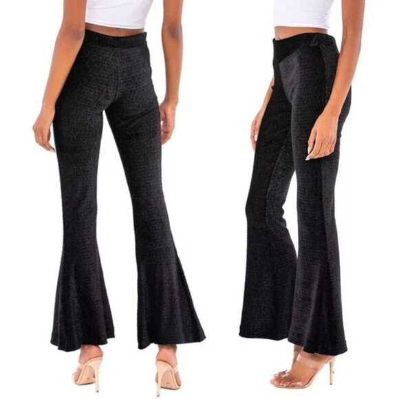 Free People So Charming Velvet Flare Pants L Black PullOn Stretch Whimsigoth Y2K - Picture 2 of 16